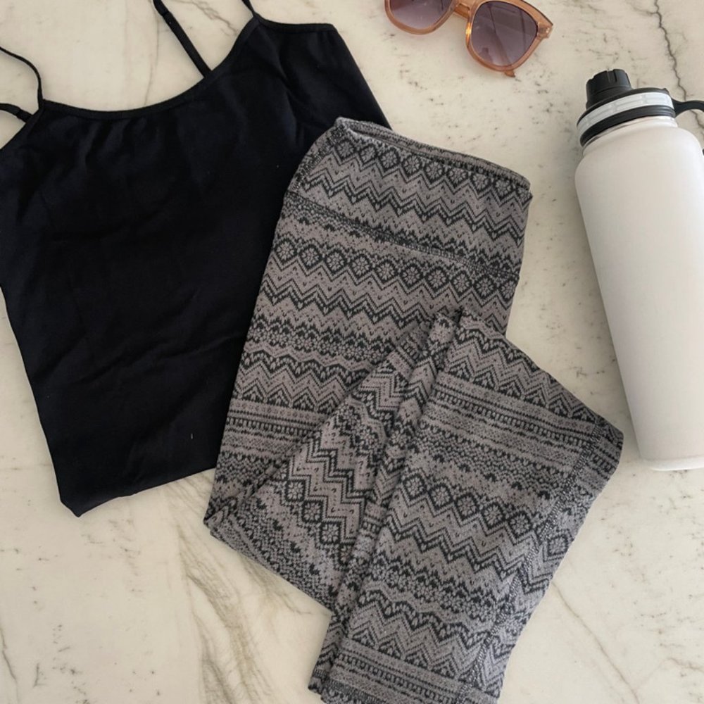 Eddie Bauer Leggings Gray Fair Isle Pattern Loung Pants Size Medium